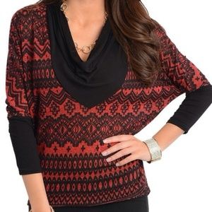 Red and Black Cowl Neck top